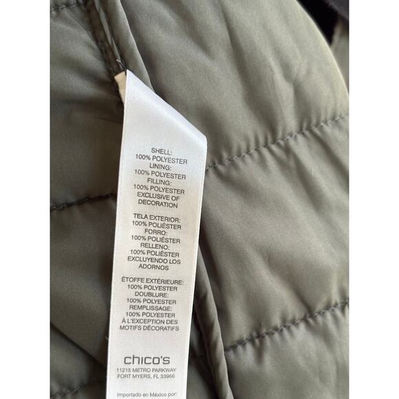 Chicos Quilted Open Front Embellished Jacket Olive Green Women's Size 1 - Picture 5 of 6